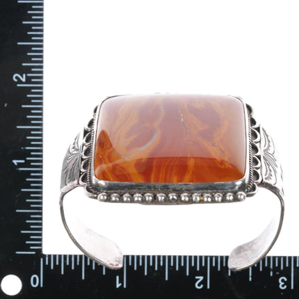 6.5" Large 40's-50's Native American silver agate cuff bracelet - Estate Fresh Austin