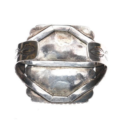6.5" Large 40's-50's Native American silver agate cuff bracelet - Estate Fresh Austin