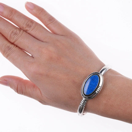 6.5" Leroy Begay Navajo Sterling and denim lapis bracelet - Estate Fresh Austin