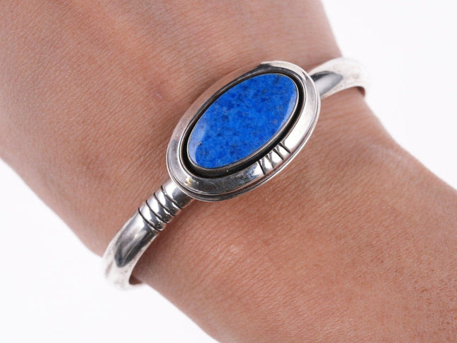 6.5" Leroy Begay Navajo Sterling and denim lapis bracelet - Estate Fresh Austin