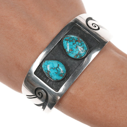 6.5" Marcus Coochwikvia Hopi Hopicrafts silver high grade turquoise cuff bracelet - Estate Fresh Austin