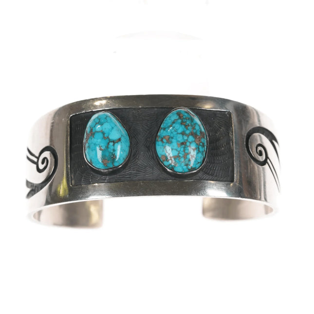 6.5" Marcus Coochwikvia Hopi Hopicrafts silver high grade turquoise cuff bracelet - Estate Fresh Austin