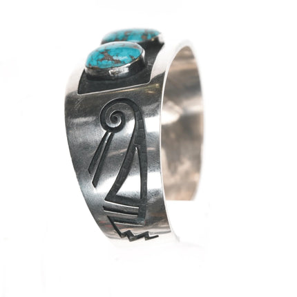 6.5" Marcus Coochwikvia Hopi Hopicrafts silver high grade turquoise cuff bracelet - Estate Fresh Austin