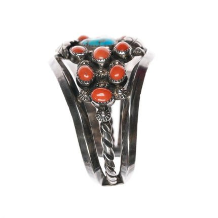 6.5" Mary Matt Navajo - Atkinsons Trading post Sterling turquoise coral cuff bracelet - Estate Fresh Austin