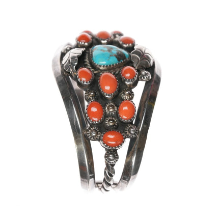 6.5" Mary Matt Navajo - Atkinsons Trading post Sterling turquoise coral cuff bracelet - Estate Fresh Austin