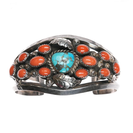 6.5" Mary Matt Navajo - Atkinsons Trading post Sterling turquoise coral cuff bracelet - Estate Fresh Austin