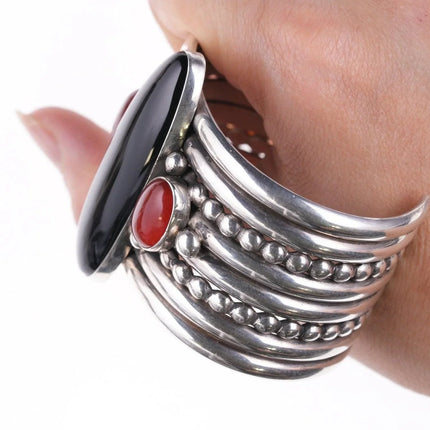 6.5" Mike Bird Romero San Juan and Taos Pueblo Agate and Onyx bracelet - Estate Fresh Austin