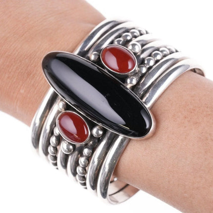 6.5" Mike Bird Romero San Juan and Taos Pueblo Agate and Onyx bracelet - Estate Fresh Austin