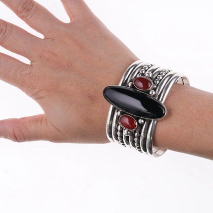 6.5" Mike Bird Romero San Juan and Taos Pueblo Agate and Onyx bracelet - Estate Fresh Austin