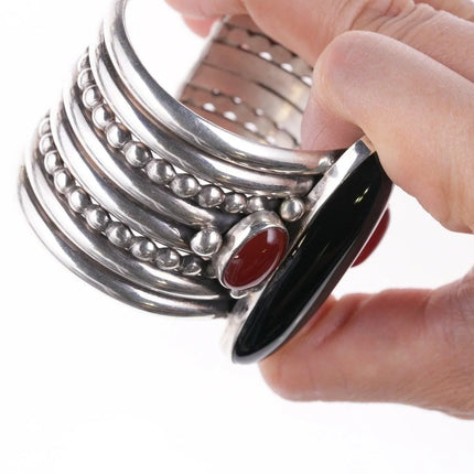 6.5" Mike Bird Romero San Juan and Taos Pueblo Agate and Onyx bracelet - Estate Fresh Austin