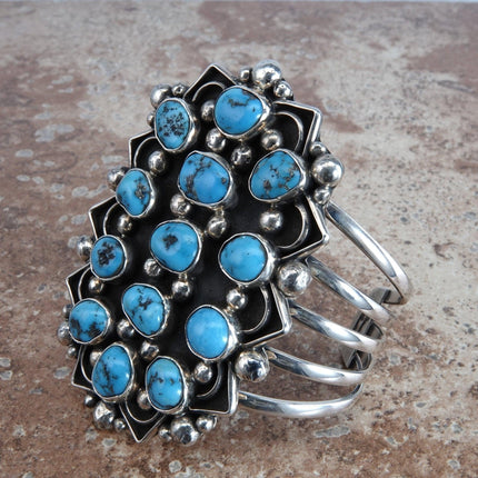 6.5" Morenci Turquoise Navajo Sterling Silver Large Cuff Bracelet by Chimney But - Estate Fresh Austin