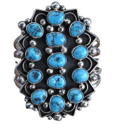 6.5" Morenci Turquoise Navajo Sterling Silver Large Cuff Bracelet by Chimney But - Estate Fresh Austin