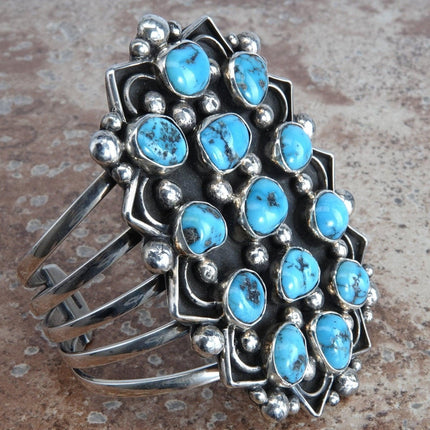 6.5" Morenci Turquoise Navajo Sterling Silver Large Cuff Bracelet by Chimney But - Estate Fresh Austin