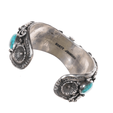 6.5" Morty Johnson Navajo sterling and nice turquoise watch cuff bracelet - Estate Fresh Austin