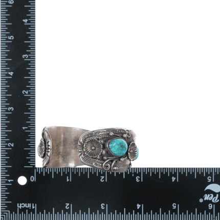 6.5" Morty Johnson Navajo sterling and nice turquoise watch cuff bracelet - Estate Fresh Austin