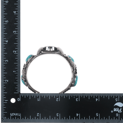 6.5" Morty Johnson Navajo sterling and nice turquoise watch cuff bracelet - Estate Fresh Austin