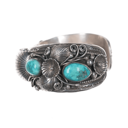 6.5" Morty Johnson Navajo sterling and nice turquoise watch cuff bracelet - Estate Fresh Austin