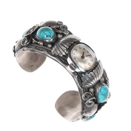 6.5" Morty Johnson Navajo sterling and nice turquoise watch cuff bracelet - Estate Fresh Austin