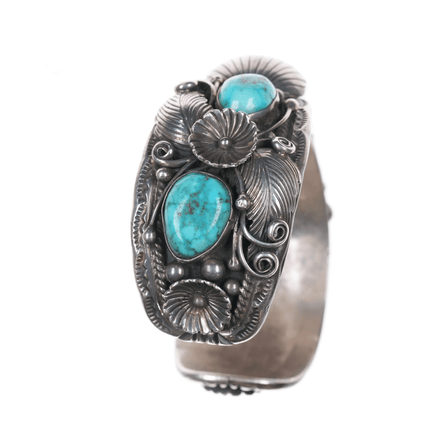 6.5" Morty Johnson Navajo sterling and nice turquoise watch cuff bracelet - Estate Fresh Austin