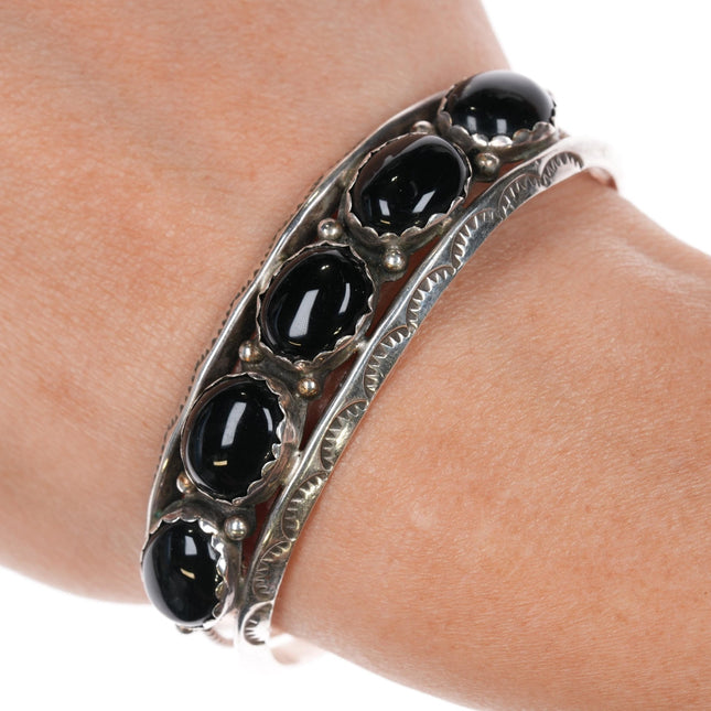 6.5" Navajo sterling and onyx row cuff bracelet - Estate Fresh Austin