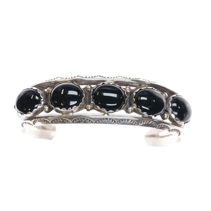 6.5" Navajo sterling and onyx row cuff bracelet - Estate Fresh Austin