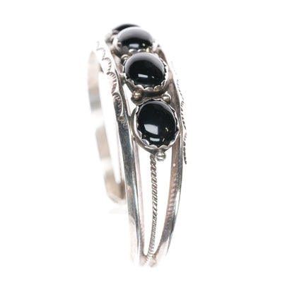 6.5" Navajo sterling and onyx row cuff bracelet - Estate Fresh Austin