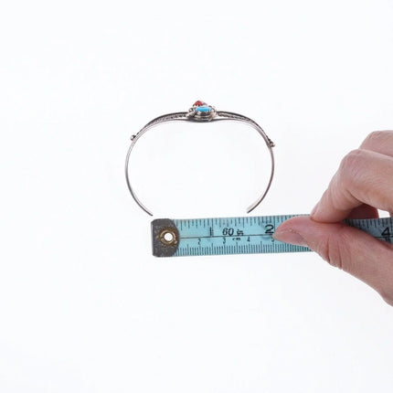 6.5" Navajo turquoise and coral sterling bracelet - Estate Fresh Austin