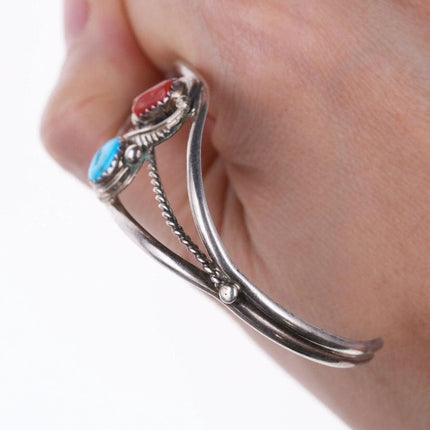 6.5" Navajo turquoise and coral sterling bracelet - Estate Fresh Austin
