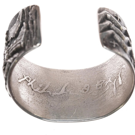 6.5" Philander Begay - Navajo Yeibichai Tufa cast cuff bracelet nice turquoise - Estate Fresh Austin