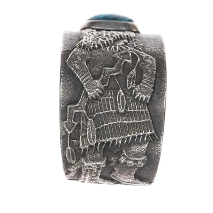 6.5" Philander Begay - Navajo Yeibichai Tufa cast cuff bracelet nice turquoise - Estate Fresh Austin