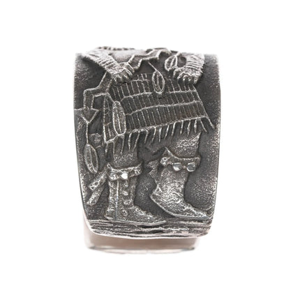 6.5" Philander Begay - Navajo Yeibichai Tufa cast cuff bracelet nice turquoise - Estate Fresh Austin