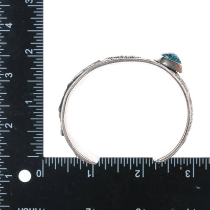 6.5" Philander Begay - Navajo Yeibichai Tufa cast cuff bracelet nice turquoise - Estate Fresh Austin