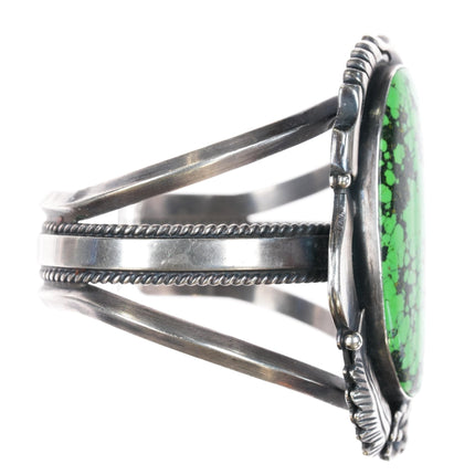 6.5" Ray Bennett Navajo Sterling lime green turquoise cuff bracelet - Estate Fresh Austin