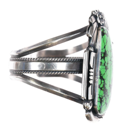 6.5" Ray Bennett Navajo Sterling lime green turquoise cuff bracelet - Estate Fresh Austin