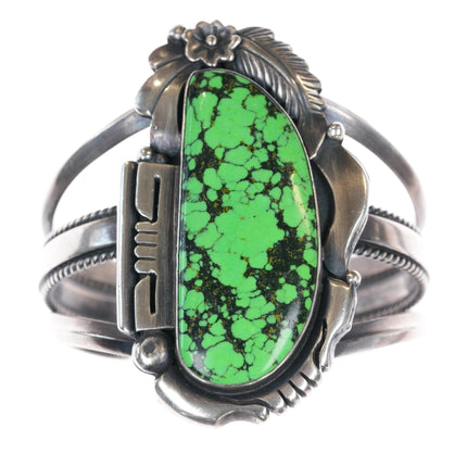 6.5" Ray Bennett Navajo Sterling lime green turquoise cuff bracelet - Estate Fresh Austin