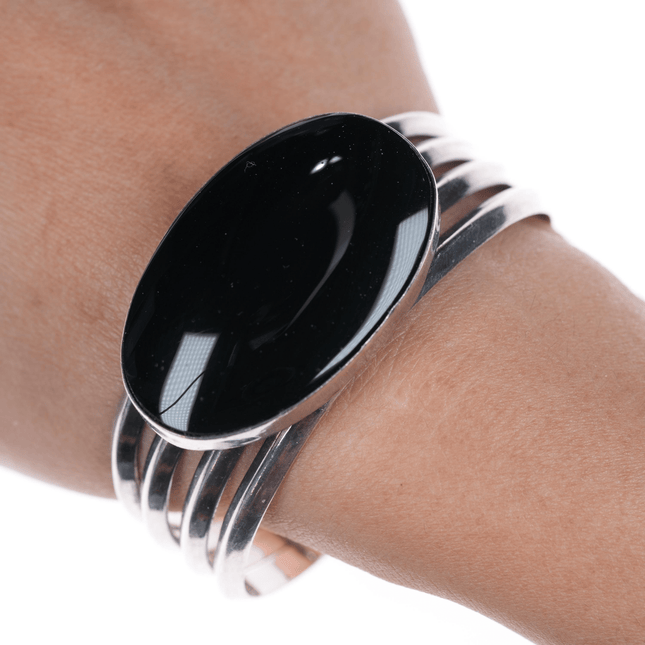 6.5" Retro Mexican sterling and onyx cuff bracelet - Estate Fresh Austin