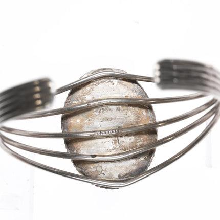 6.5" Retro Native American H Springy sterling and onyx cuff bracelet - Estate Fresh Austin