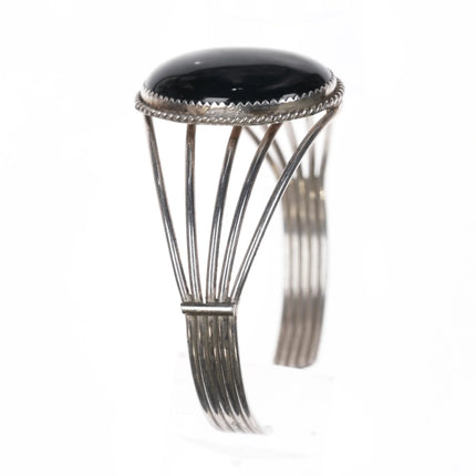 6.5" Retro Native American H Springy sterling and onyx cuff bracelet - Estate Fresh Austin