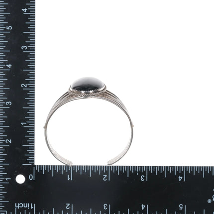 6.5" Retro Native American H Springy sterling and onyx cuff bracelet - Estate Fresh Austin