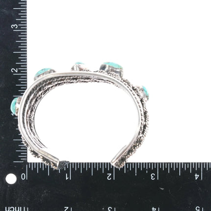 6.5" Roger Francisco Navajo Huge sterling turquoise row cuff bracelet - Estate Fresh Austin