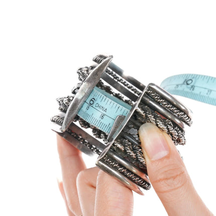 6.5" Roger Francisco Navajo Huge sterling turquoise row cuff bracelet - Estate Fresh Austin