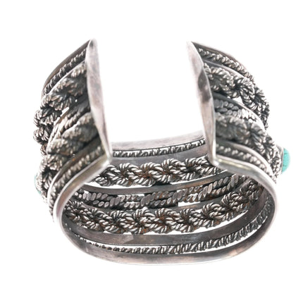 6.5" Roger Francisco Navajo Huge sterling turquoise row cuff bracelet - Estate Fresh Austin