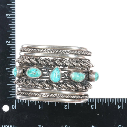 6.5" Roger Francisco Navajo Huge sterling turquoise row cuff bracelet - Estate Fresh Austin
