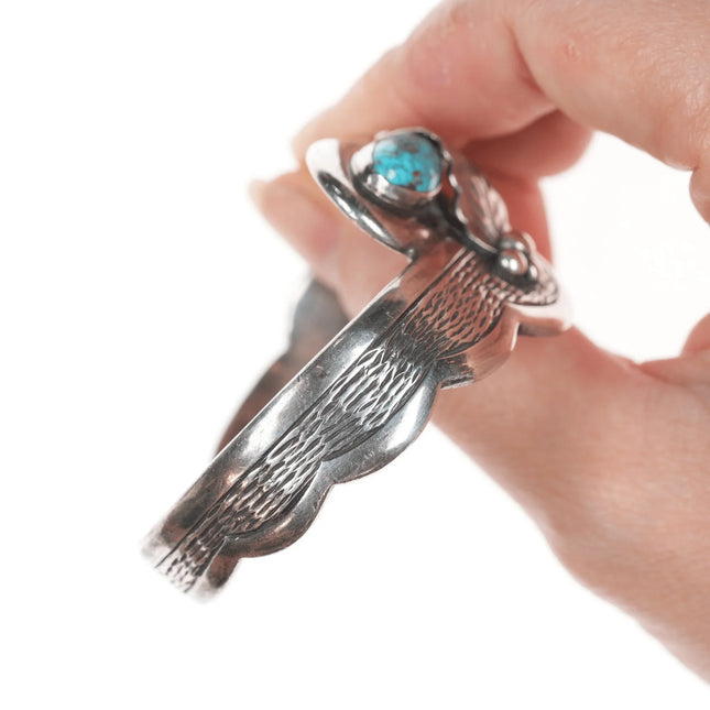 6.5" Roy Vandever (1936-2009) Silver turquoise, and coral cuff bracelet - Estate Fresh Austin