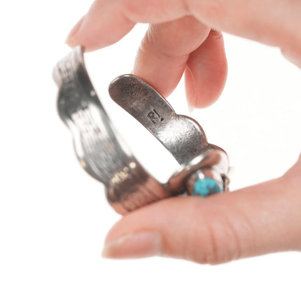 6.5" Roy Vandever (1936-2009) Silver turquoise, and coral cuff bracelet - Estate Fresh Austin