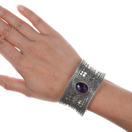 6.5" Samuel Benham 18k/Sterling and amethyst cuff bracelet - Estate Fresh Austin