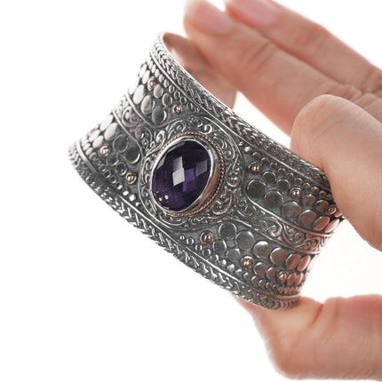 6.5" Samuel Benham 18k/Sterling and amethyst cuff bracelet - Estate Fresh Austin
