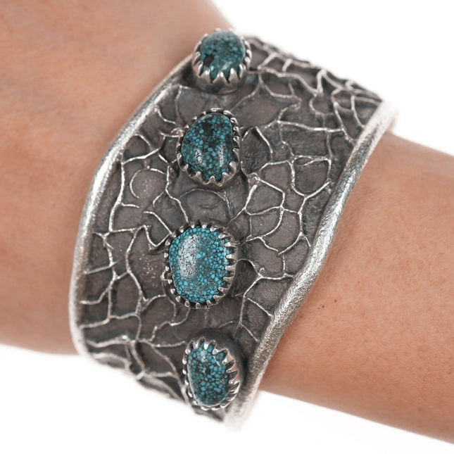 6.5" Samuel LaFountain - Diné, Turtle Mountain Chippewa Tufa Cast spiderweb turquoise cuff bracelet - Estate Fresh Austin
