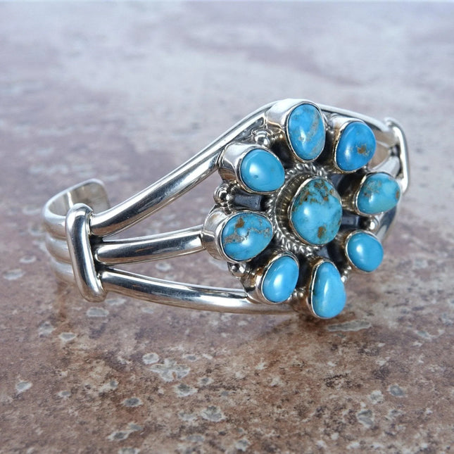 6.5" Shirley Henry Navajo Sterling Golden Hills Turquoise Flower Bracelet - Estate Fresh Austin