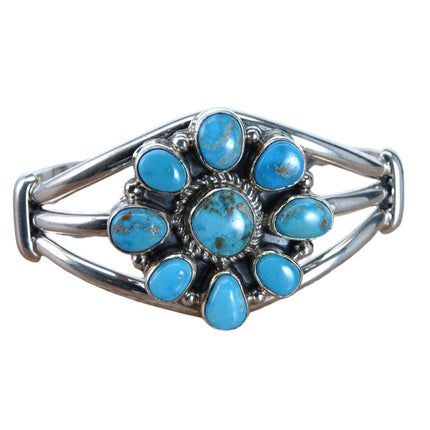 6.5" Shirley Henry Navajo Sterling Golden Hills Turquoise Flower Bracelet - Estate Fresh Austin
